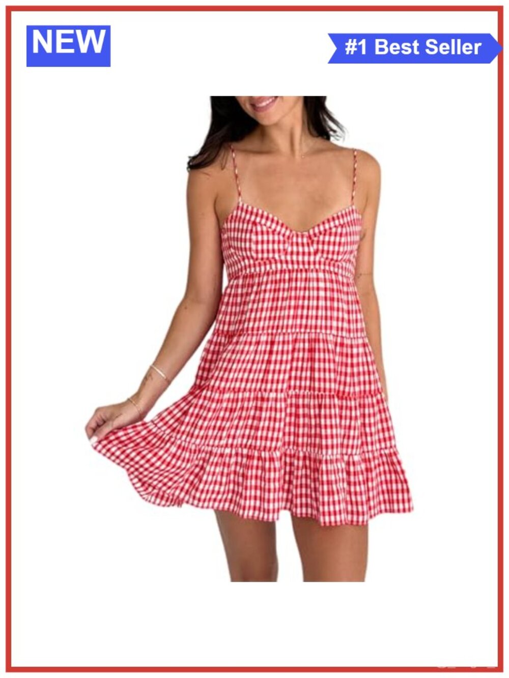 Women's Plaid Mini Dress Tiered Cami Ruffle Sundress Summer Party